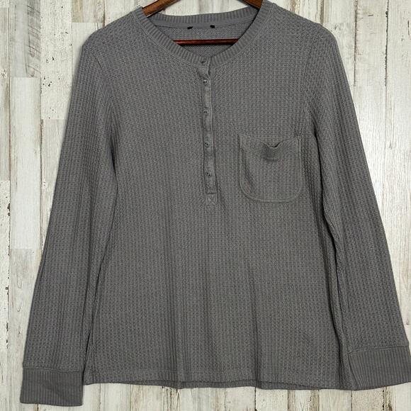 J. Crew Tops - J.Crew Women Thermal Waffle Weave Henley Shirt Gray Large/XL Pajama Loungewear
